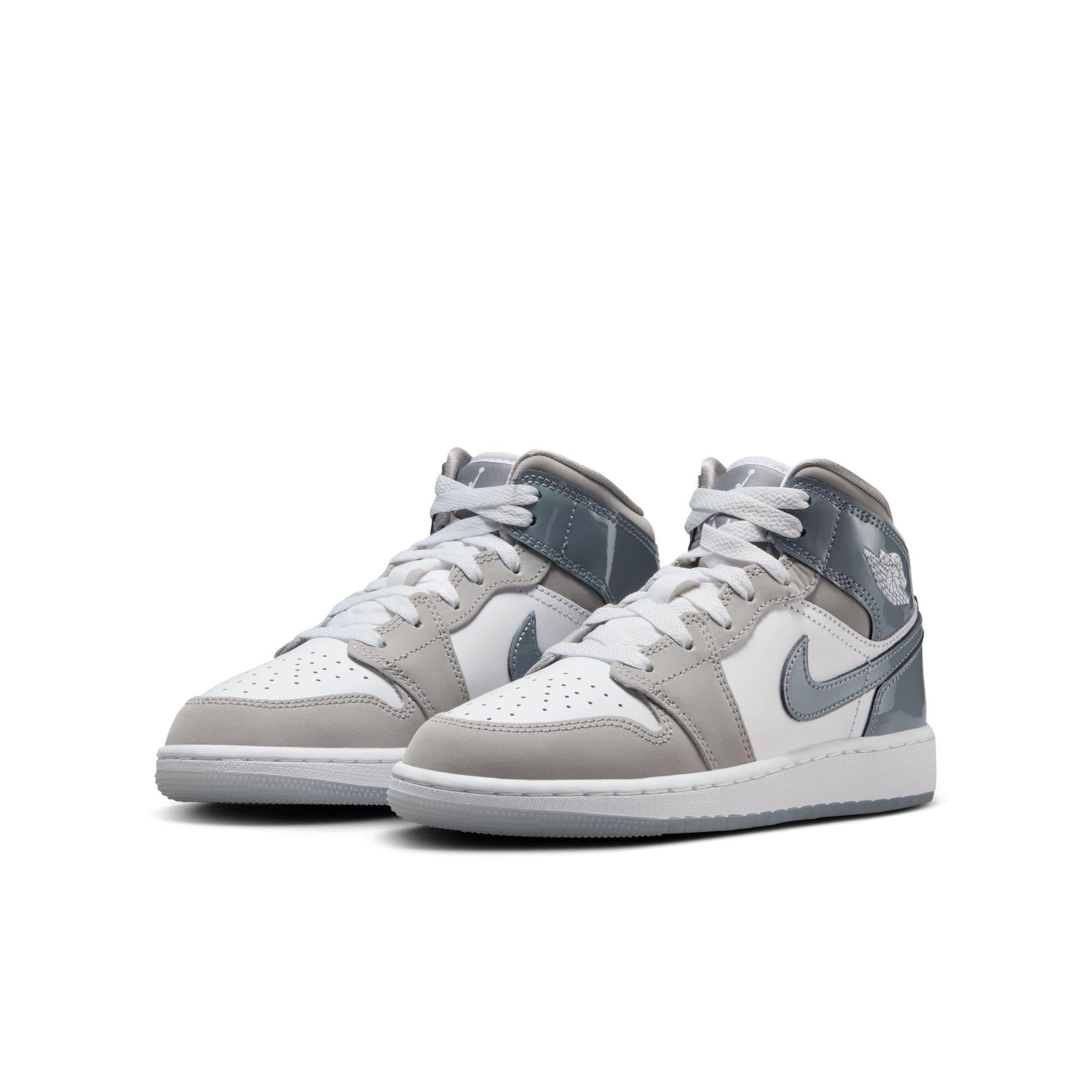 Air Jordan 1 Mid SE Big Kids' Shoes White/Cool Grey-Medium Grey