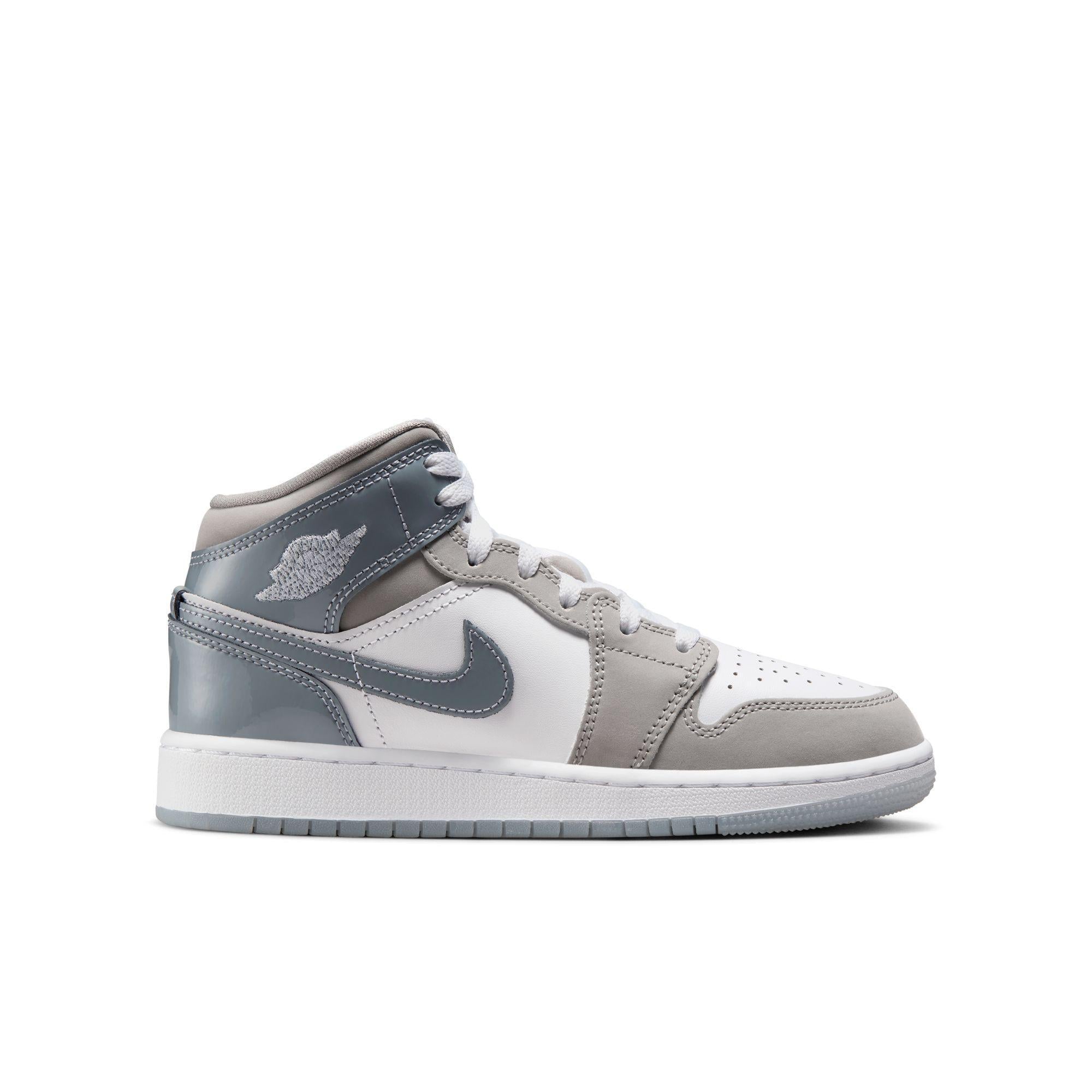 Air Jordan 1 Mid SE Big Kids' Shoes White/Cool Grey-Medium Grey