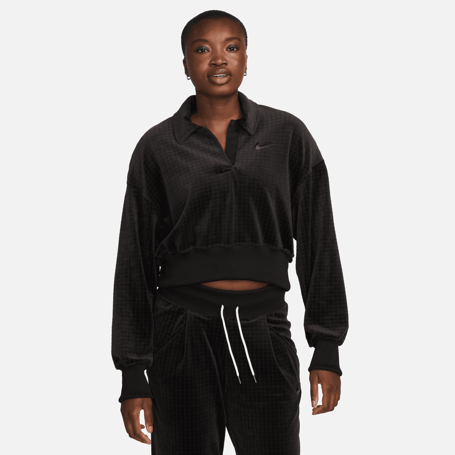 WOMEN'S NIKE SPORTSWEAR VELOUR POLO (BLACK)