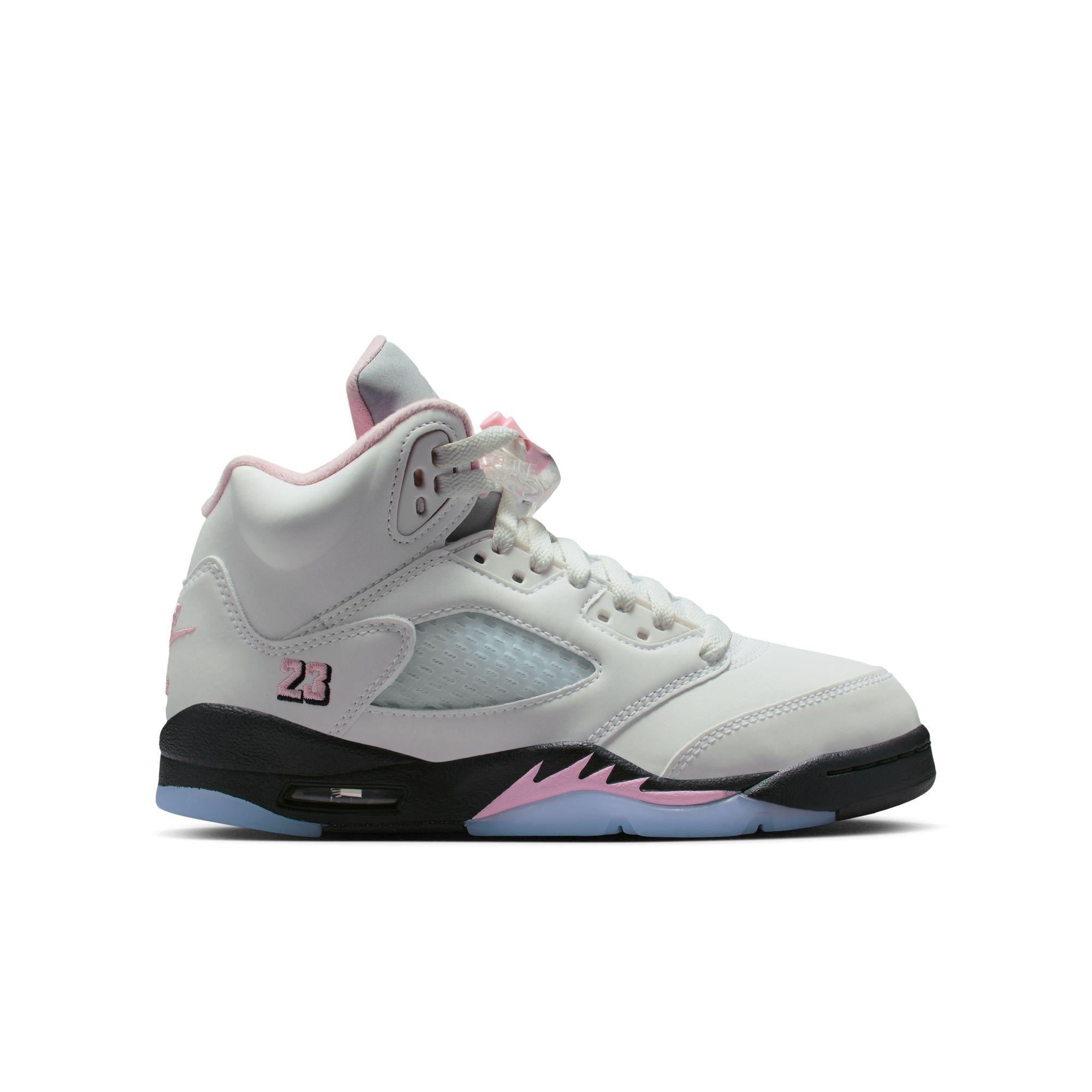 Air Jordan 5 Retro Big Kids' Shoes White/Med Soft Pink-Black
