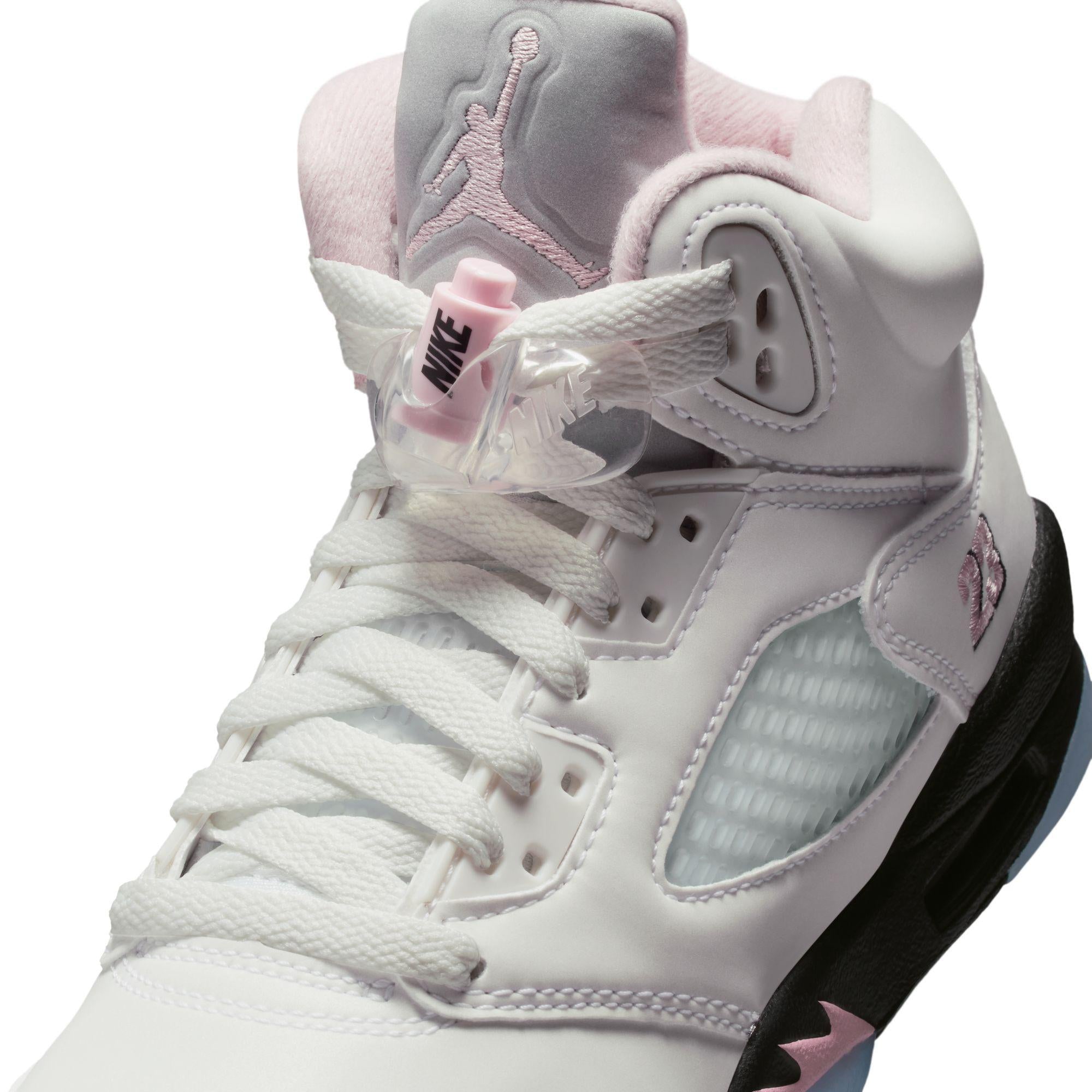 Air Jordan 5 Retro Big Kids' Shoes White/Med Soft Pink-Black