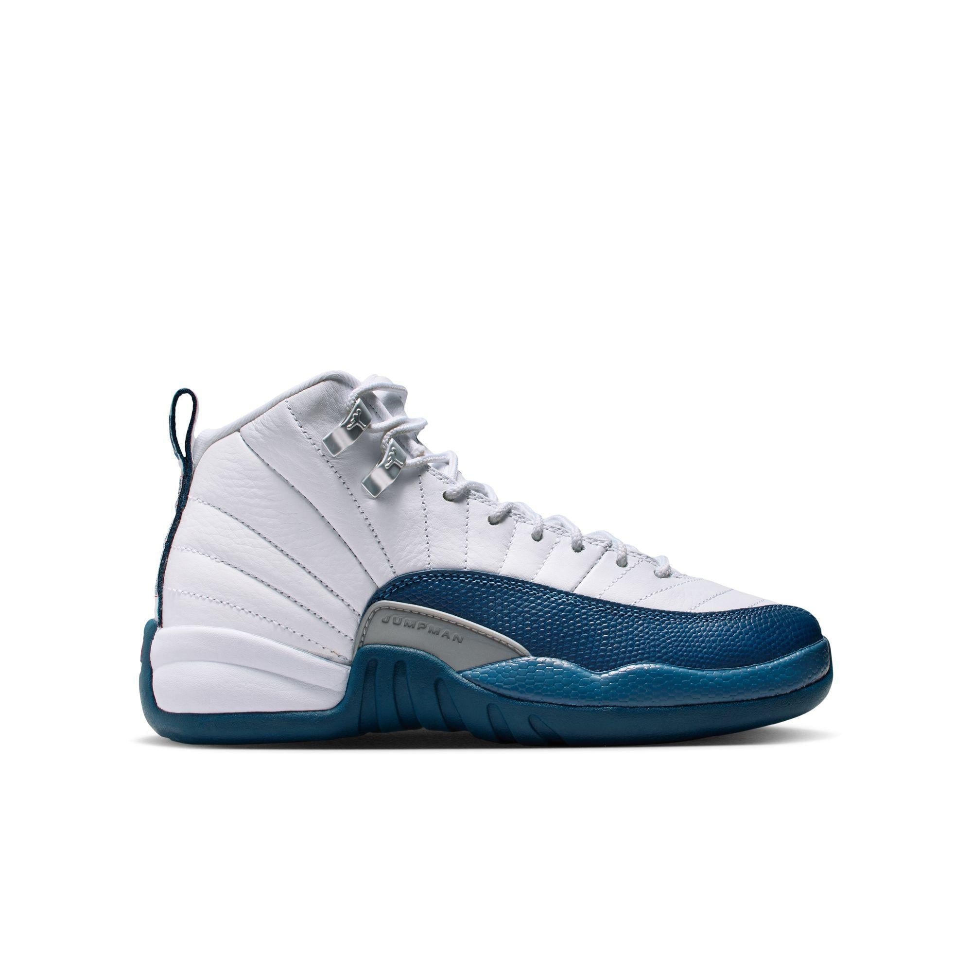 Air Jordan 12 Retro Big Kids' Shoes White/French Blue-Metallic Silver