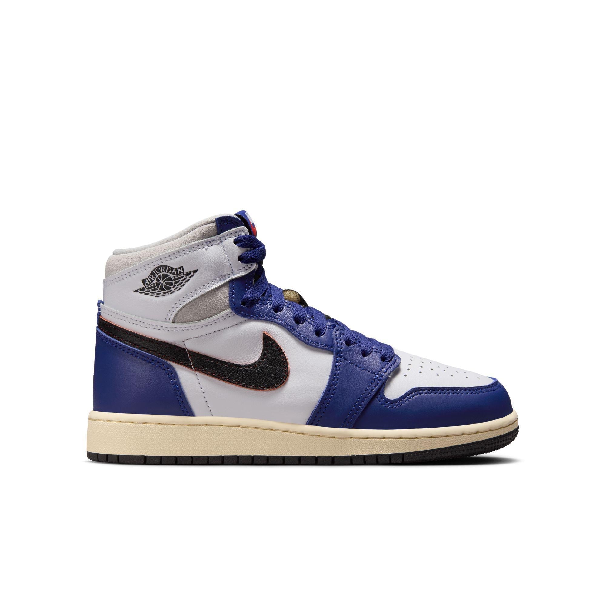 Air Jordan 1 High OG Big Kids' Shoes White/Neutral Grey-Deep Royal Blue
