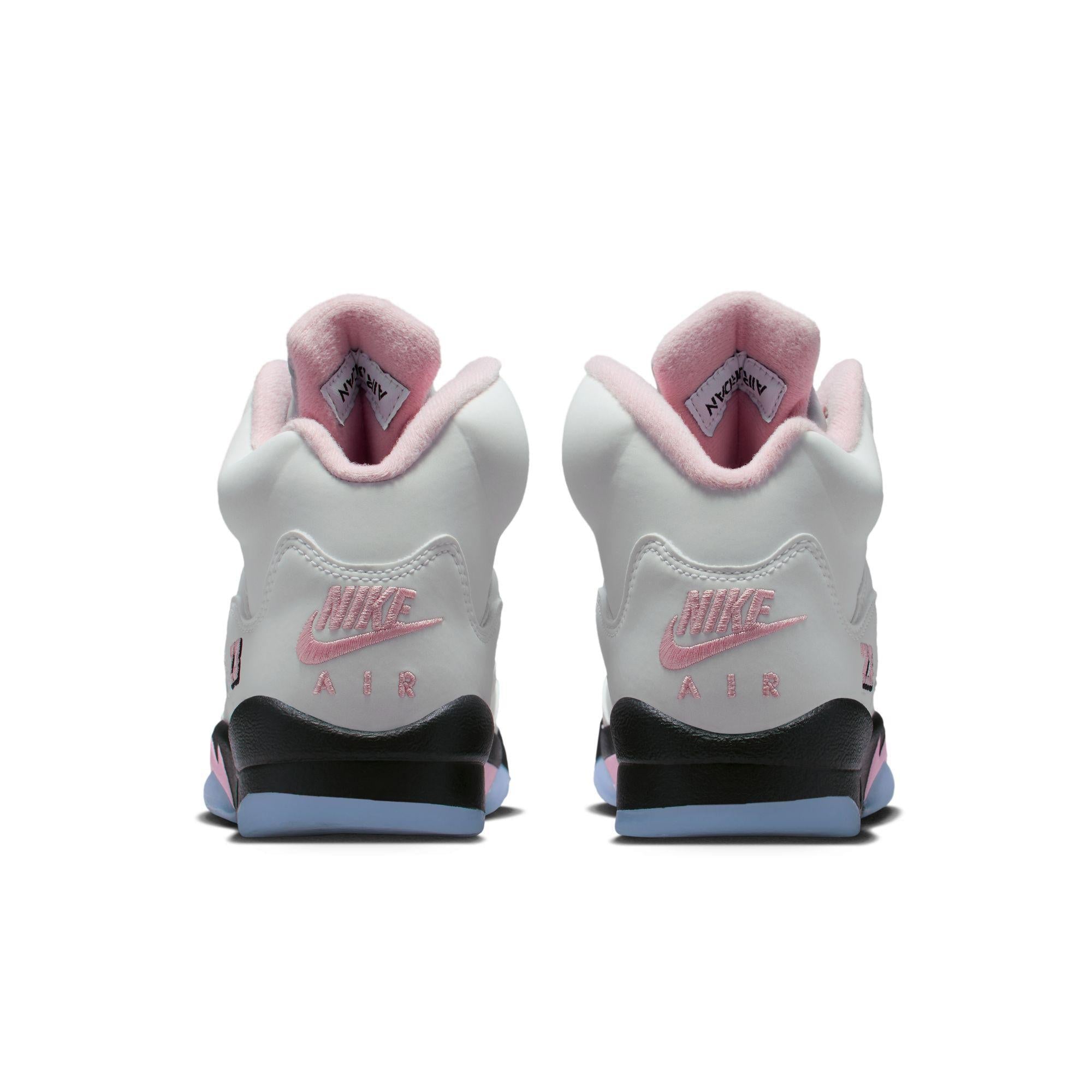 Air Jordan 5 Retro Big Kids' Shoes White/Med Soft Pink-Black